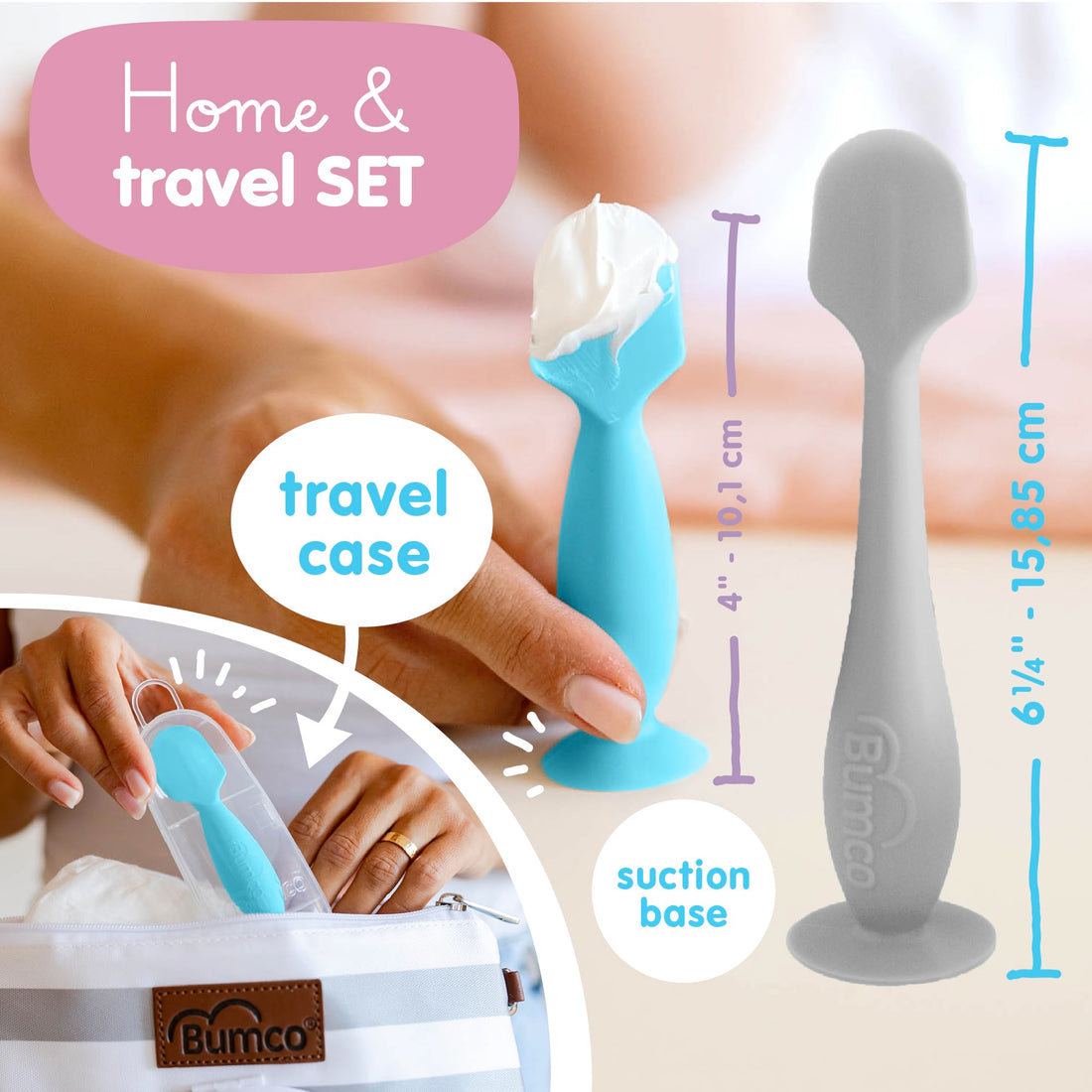 Bumco Baby Bum Brush + Mini Diaper Cream Spatula with Case - BPA-Free Butt Spatula Baby, Soft Diaper Spatula, Baby Diaper Cream Applicator, Mom-Invented Diaper Bag Essentials, Butt Spatula