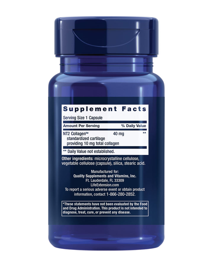Life Extension NT2 Collagen™, Joint Health Supplement for Joint Comfort & Mobility, Gluten-Free, Non-GMO, 1 Daily, 60 Small Capsules