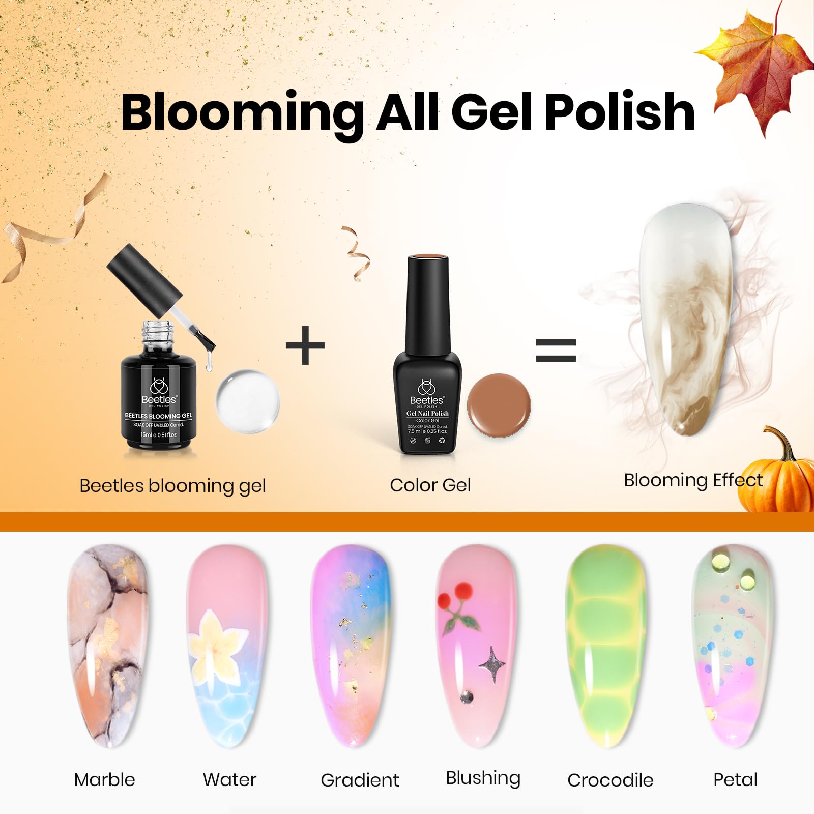 Beetles Blooming Gel 15ml Clear Uv Led Blossom Halloween Gel Polish for Spreading Effect Marble Natural Stone Watercolor Floral Print Soak off Diy Nail Art Design Manicure Gift for Women