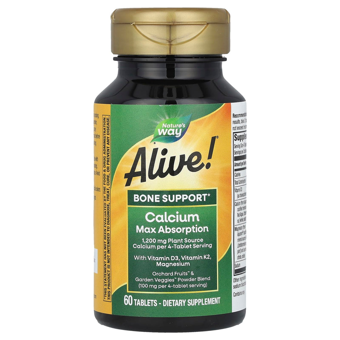 Nature's Way Alive! Calcium Max Absorption, Plant Source Calcium, Vitamin D3 & K2, Magnesium, Bone Support*, 60 Tablets (Packaging May Vary)