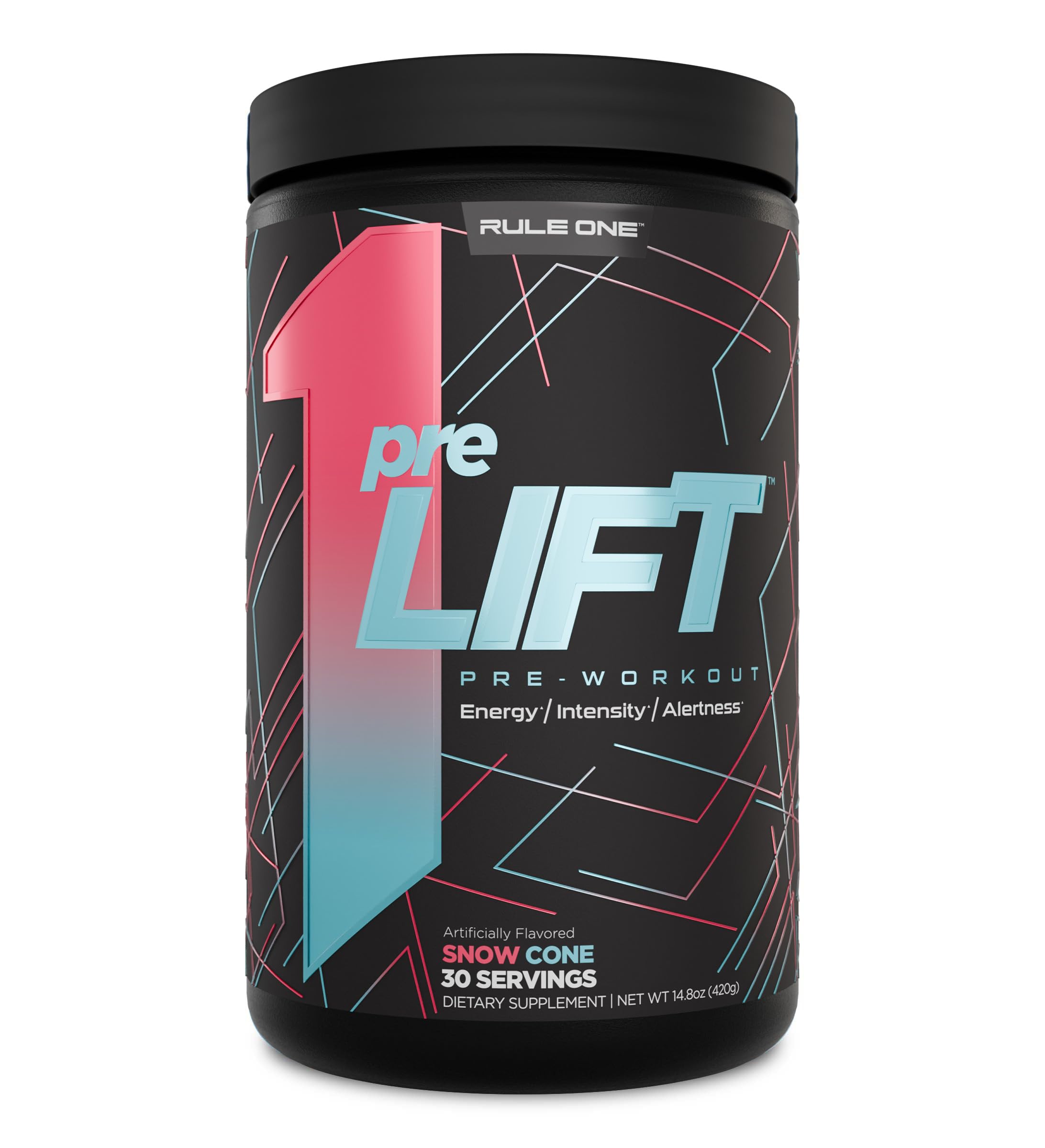 Rule 1 preLIFT Pre-Workout, Snow Cone - 30 Servings, 6g Citrulline, 3.2g Beta Alanine, 3 Caffeine Sources + 20 Others for Energy, Alertness, & Endurance (30 Servings, Snow Cone)