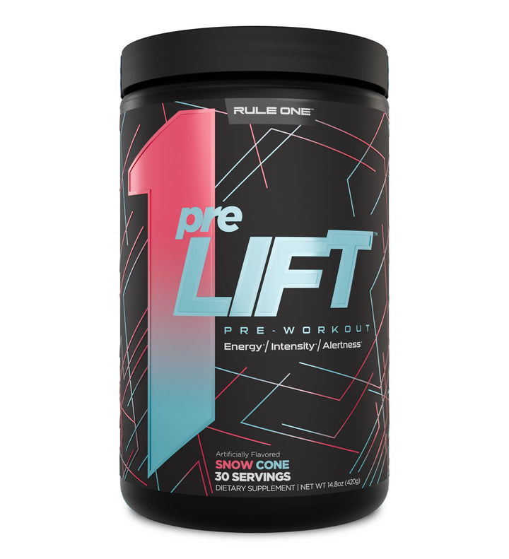Rule 1 preLIFT Pre-Workout, Snow Cone - 30 Servings, 6g Citrulline, 3.2g Beta Alanine, 3 Caffeine Sources + 20 Others for Energy, Alertness, & Endurance (30 Servings, Snow Cone)
