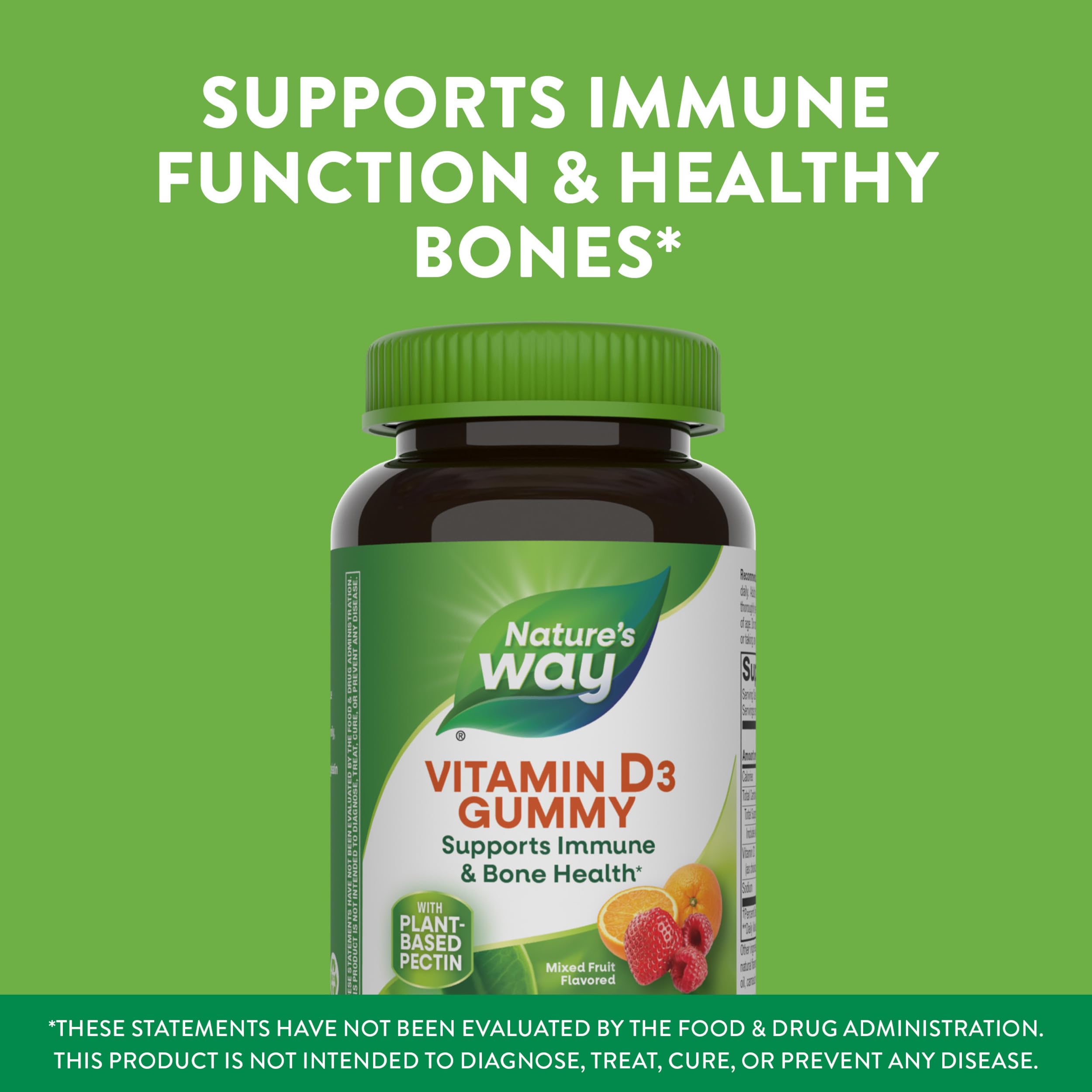 Nature's Way Vitamin D3 Gummies, Supports Immune and Bone Health*, 2000 IU (50 mcg) per 2-Gummy Serving, Mixed Fruit Flavored, 120 Gummies (Set of 2)