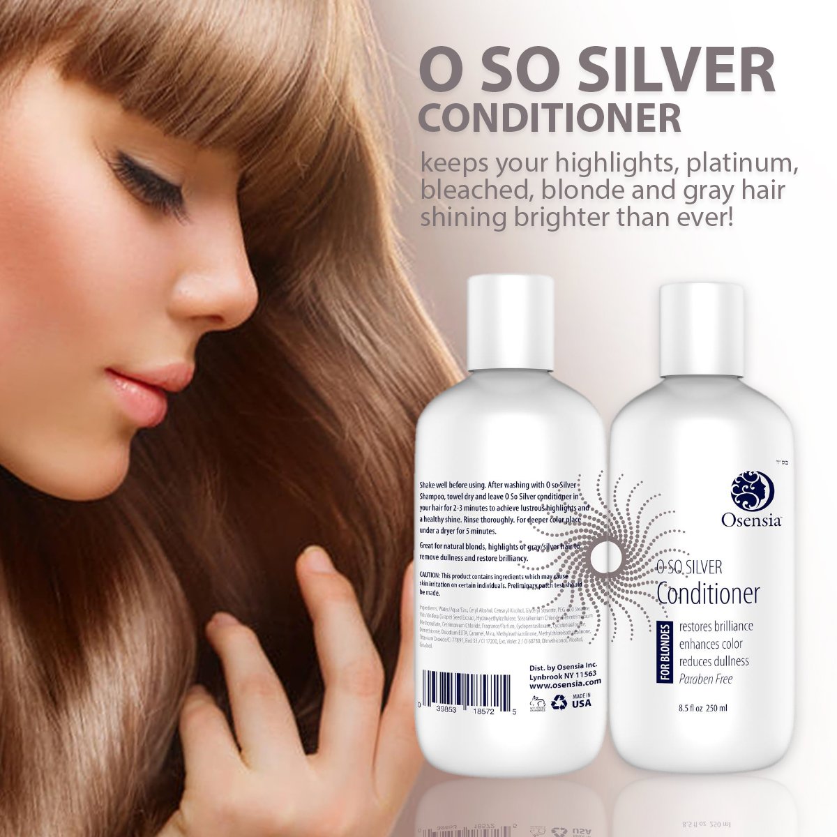 Silver Conditioner for Brassy Hair - Toning Purple Conditioner - Paraben Free Blonde Treatment for Highlights, Platinum, Bleached, and Gray Hair - Grape Seed Hydrates and Brightens Color by Osensia