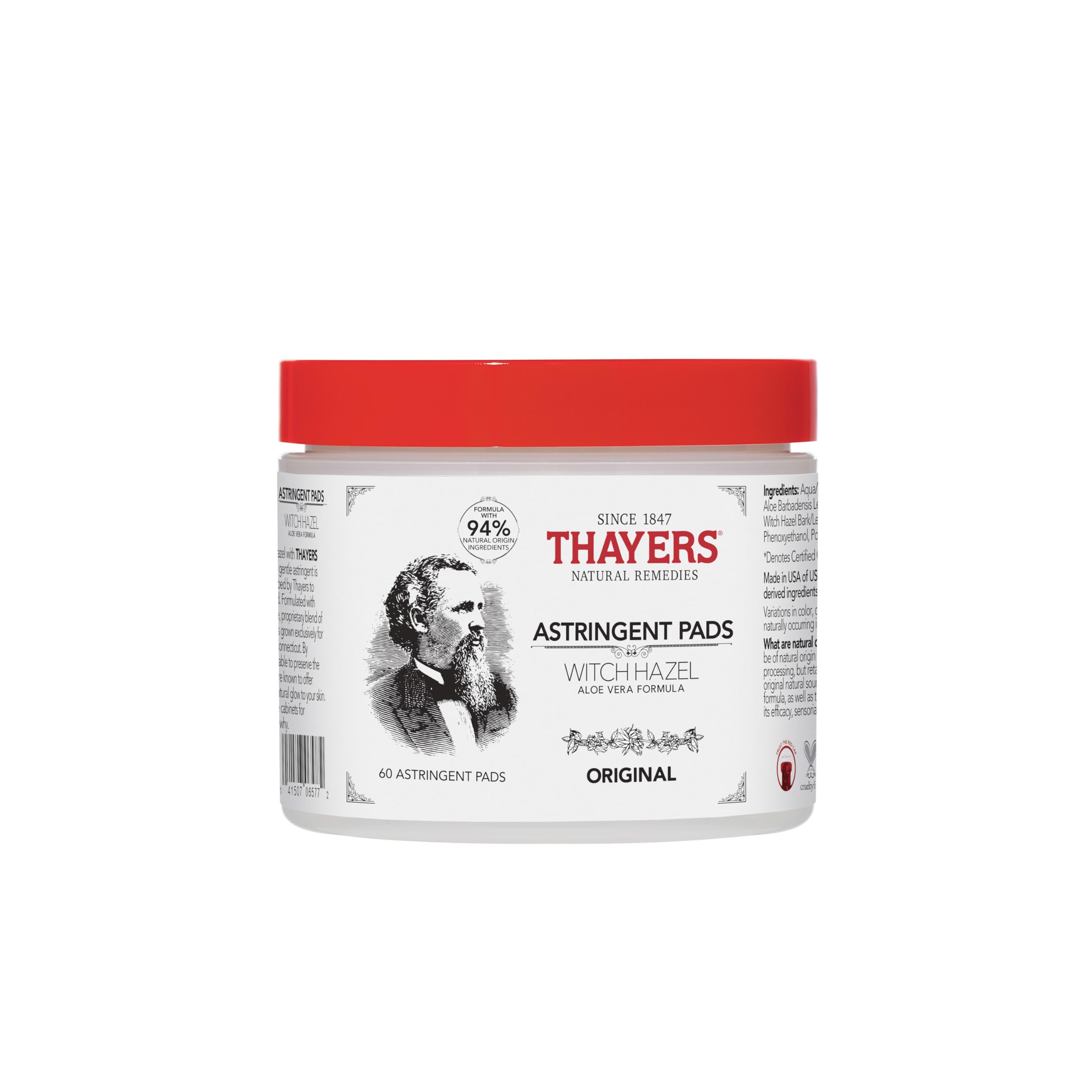 Thayer's Thayers Witch Hazel With Aloe Vera - 60 Pads