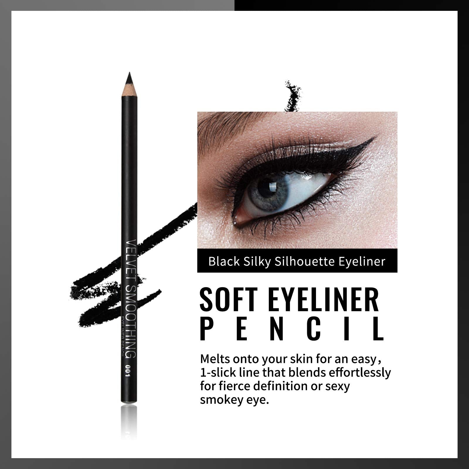 12PCS Erinde Black Eyeliner Pencil Set, 2 in 1 Soft Eyeliner pencil & Eyeshadow pencil Waterproof Natural Matte Hypoallergenic Eyeliners Black Makeup Pencils, Easy to Color, Long Lasting, Ideal GIFT