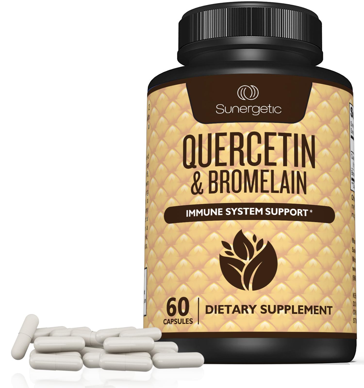 Sunergetic Premium Quercetin & Bromelain Supplement – Powerful Quercetin Bromelain Complex to Help Support Immune System & Seasonal Support – Quercetin 1000mg Per Serving – 60 Capsules