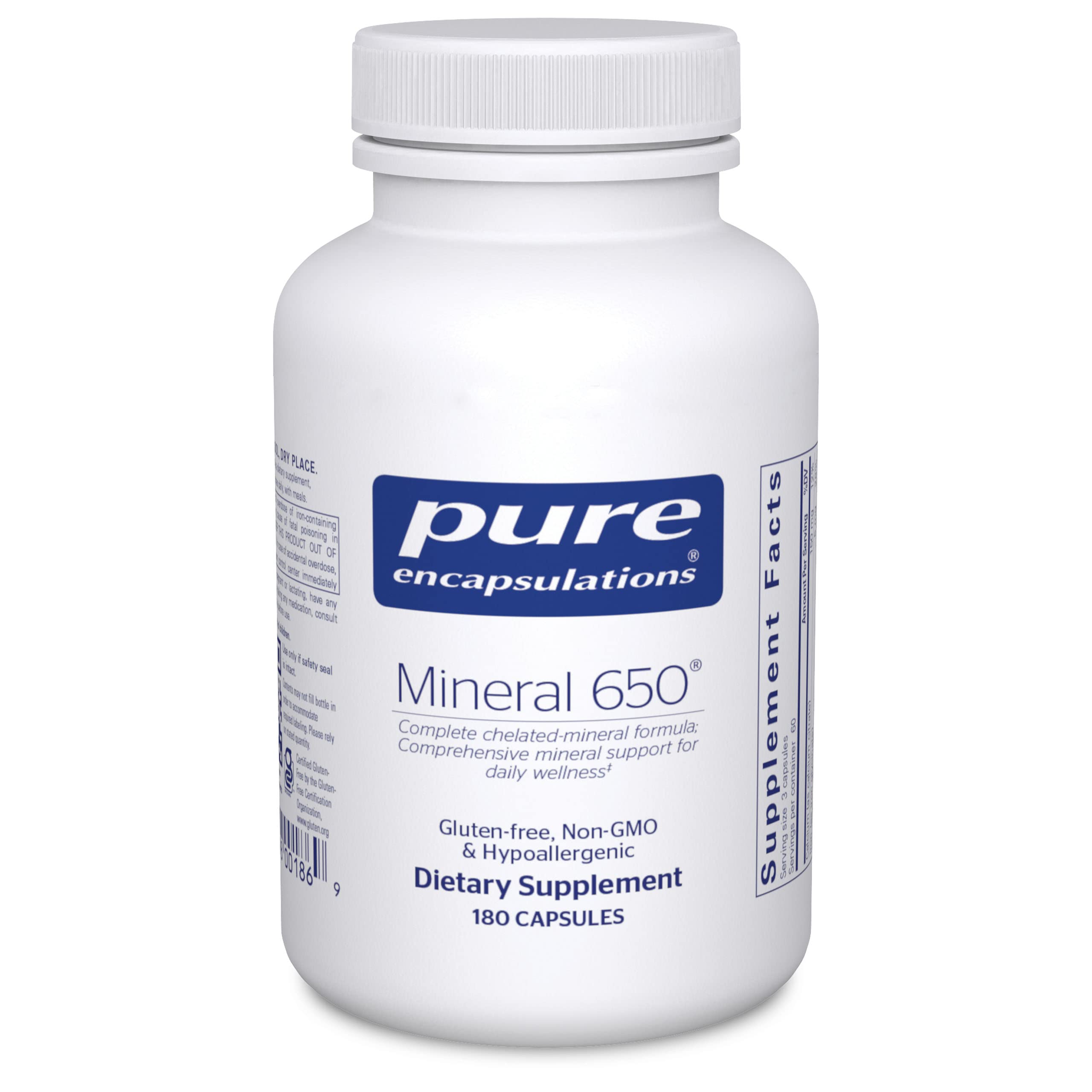 Pure Encapsulations Mineral 650 | Hypoallergenic Combination of Balanced Chelated|Minerals | 180 Capsules