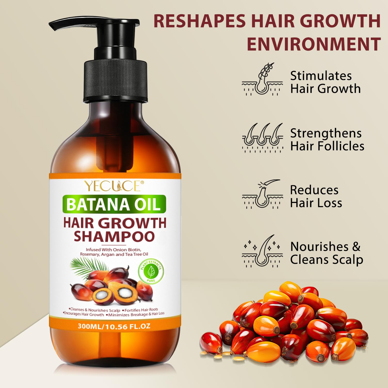 Batana Oil Shampoo, Organic Batana Oil with Onion Shampoo for Men and Women Daily Hair Care,for Thinning Hair & Hair Loss, for Curly Hair & Straight hair