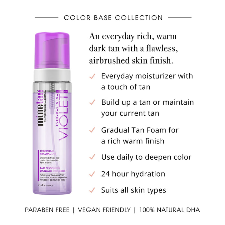 MINETAN BODY.SKIN Gradual Tan Foam Violet Everyday Glow Moisturizing Gradual Self Tanner for Longer Lasting Tan, 6.7 fl oz
