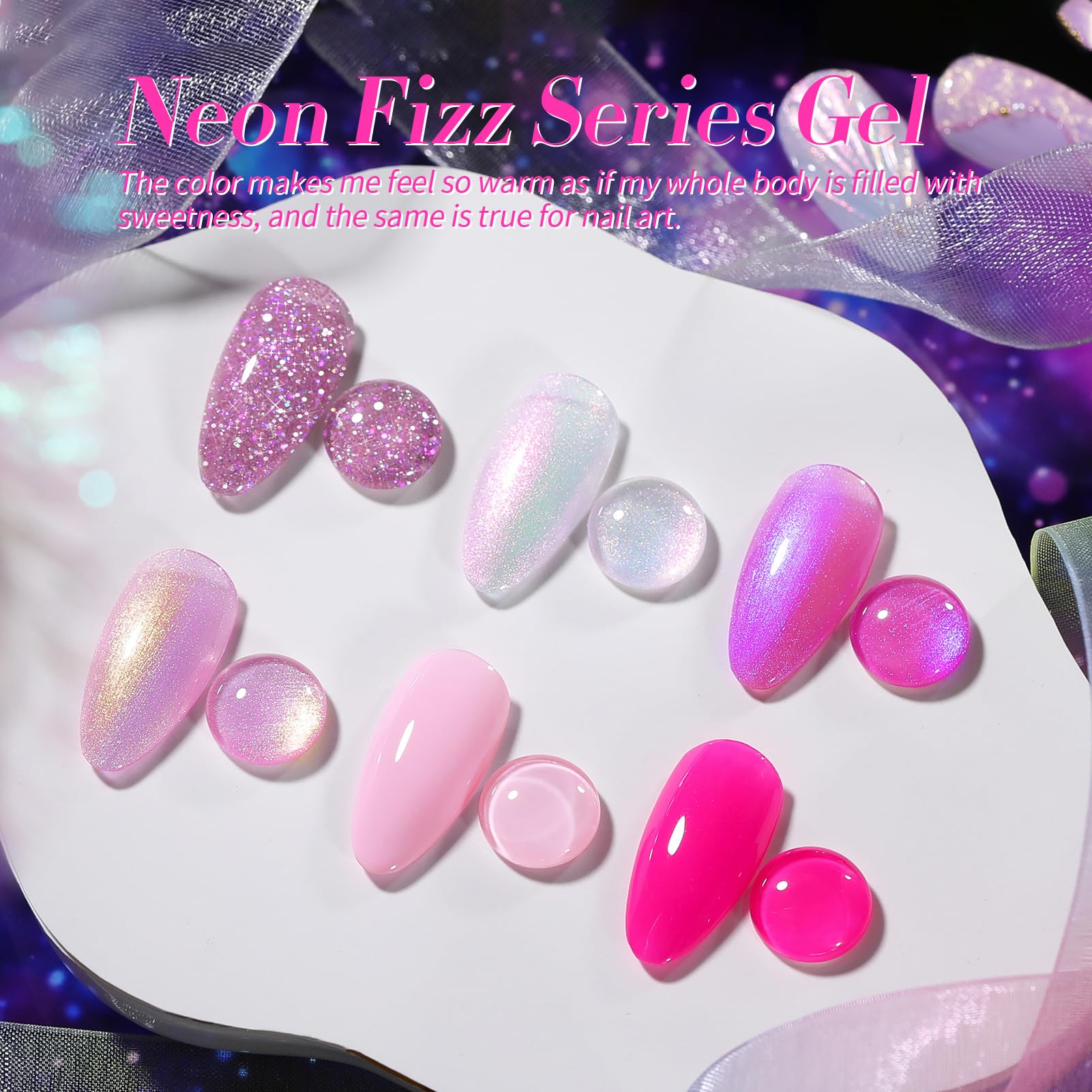 BORN PRETTY Pink Gel Nail Polish 6 Colors Shimmer Glitter Pearl Mermaid Hot Pink Purple Shades Gel Polish Kit Soak Off Gel Nail Kit Collection Nail Art Gel Manicure Kit DIY at Home Salon Gifts
