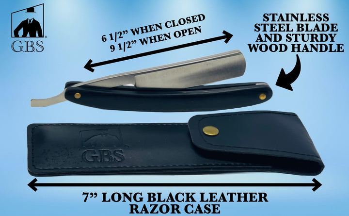 Men's Shaving Set - Premium Black Edition with Faux Horn Shave Ready Straight Razor, Leather Case, Strop,Brush, Stand, Mug & Soap!