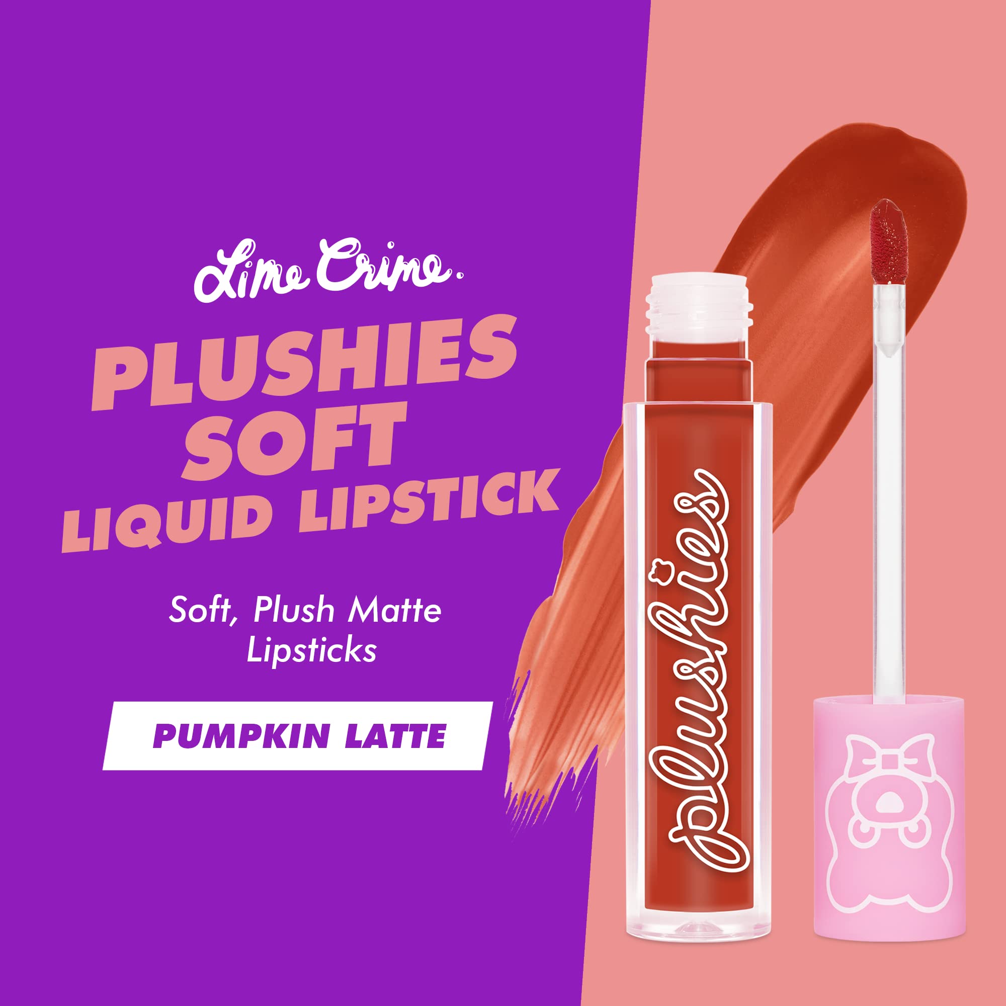 Lime Crime Plushies Soft Matte Lipstick, Pumpkin Latte (Brick Red) - Blackberry Candy Scent - Plush, Long Lasting & High Comfort for All-Day Wear - Talc-Free & Paraben-Free