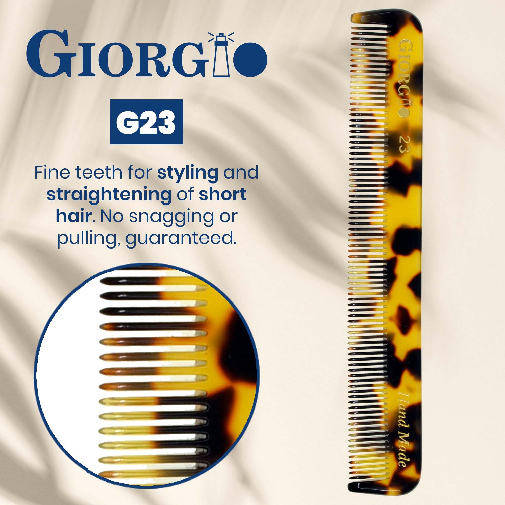 Giorgio G23 4.75 120 mm Small Fine Toothed Men's Hair, Beard & Mustache Pocket Comb. Hand-Made of.