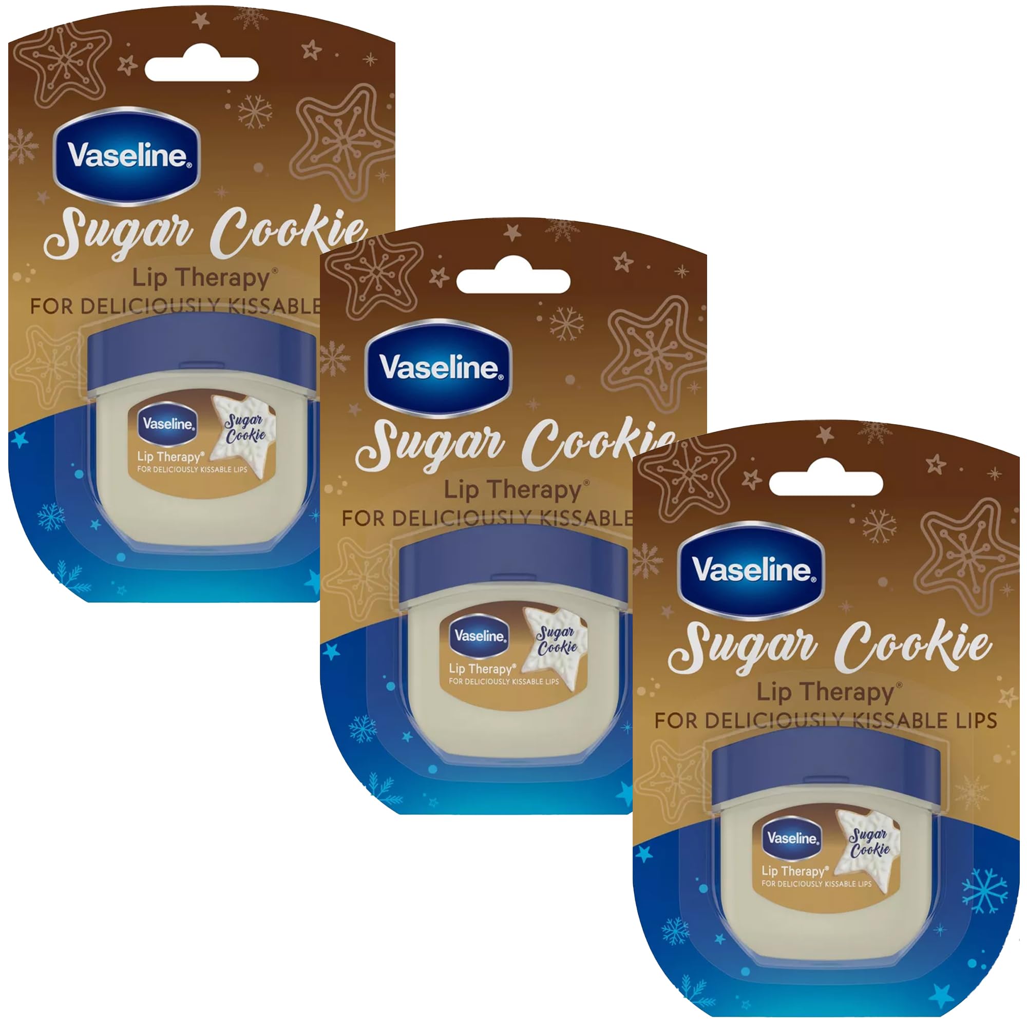 Vaseline Lip Therapy Sugar Cookie – Mini Vaseline Flavored Lip Balm, Hydrating Petroleum Jelly, Clear Lip Gloss, Travel-Size, 0.25 Oz Ea (Pack of 3)