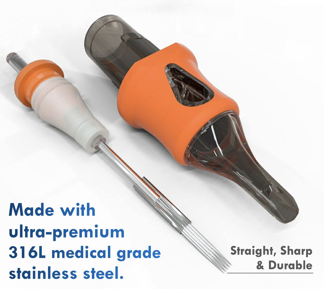 BEZTAT Ultra Premium Professional Cartridge Needles w/Grip & Machine Covers Sleeves #12 Round Shader 20 Pack (1208RS)