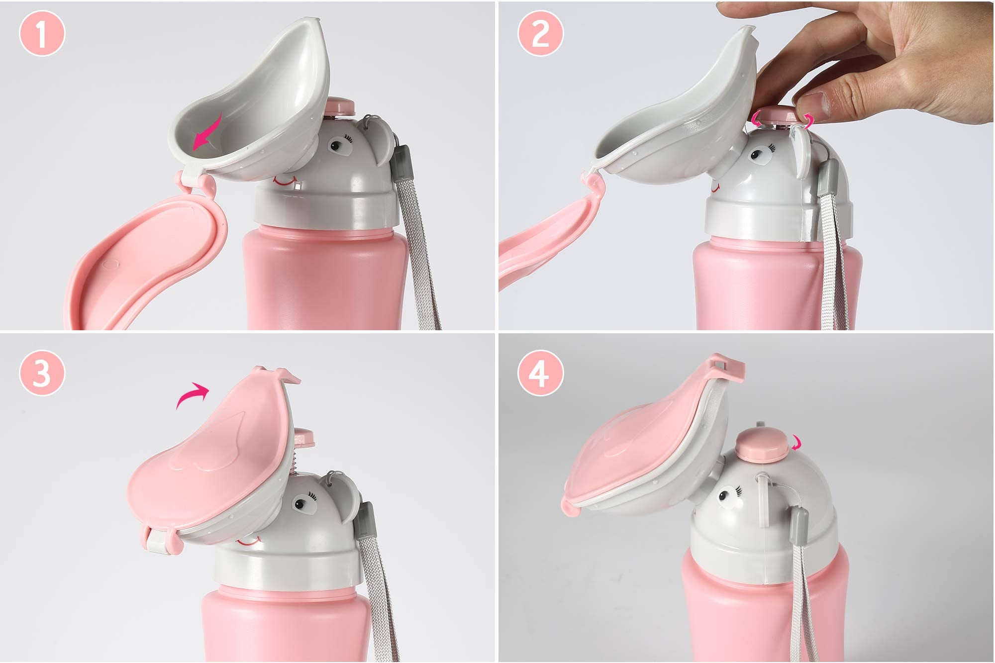 ONEDONE Travel Urinal Portable Potty Pee Cup for Kids Girls Urinal Emergency Toilet for Camping Car Travel and Kid Potty Pee Training Pee Bottle for Toddlers Kids Children Baby Girls(Pink)