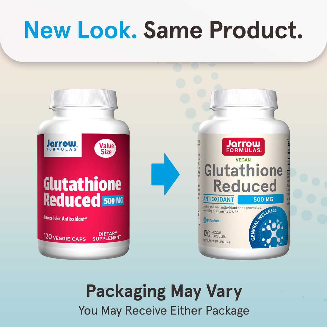 Jarrow Formulas Glutathione Reduced 500 mg - 120 Veggie Caps - Pharmaceutical Grade Glutathione - Intracellular Antioxidant - Bolsters Regeneration of Vitamin C & E Levels in Body - 120 Servings