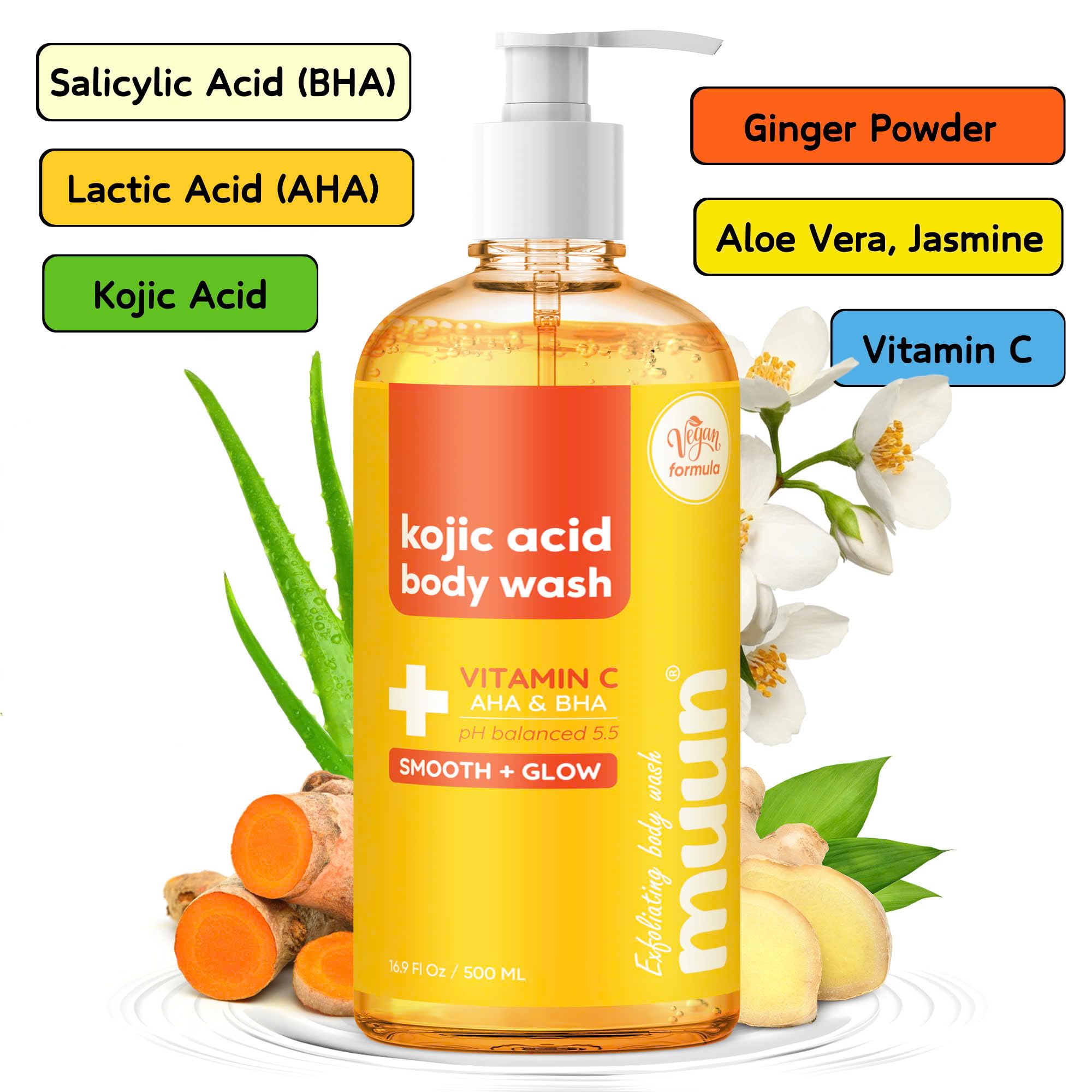 Muun Body Wash with AHA&BHA Exfoliating, 16.9 Fl Oz/500ml Prevent Ingrown Hair Even Skin Tone Underarm Bikini, Smoothe & Soften Body Wash