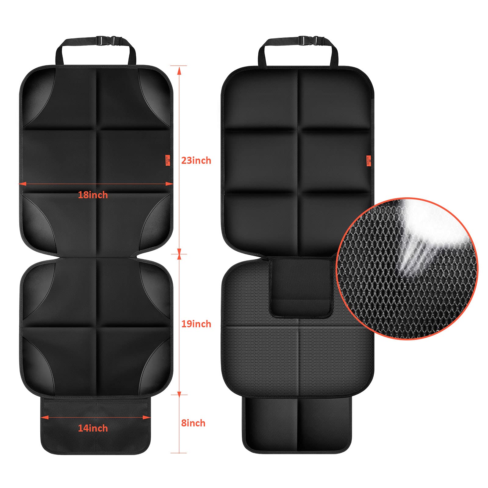 XHYANG Car Seat Protector 2 Pack Car Seat Cushion Mat Thickest Padding,Waterproof 600D Fabric Car Seat Covers for Non-Slip Backing Mesh Pockets for Baby and Pet (Black, 2 Pack)