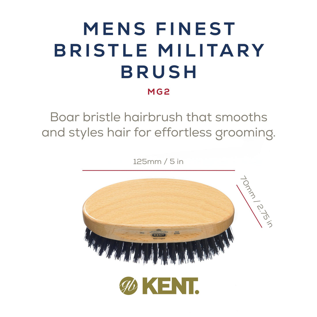 Kent Mg2 Oval Beechwood Black Pure Bristle Luxury Military Brush For Fine & Thinning Hair