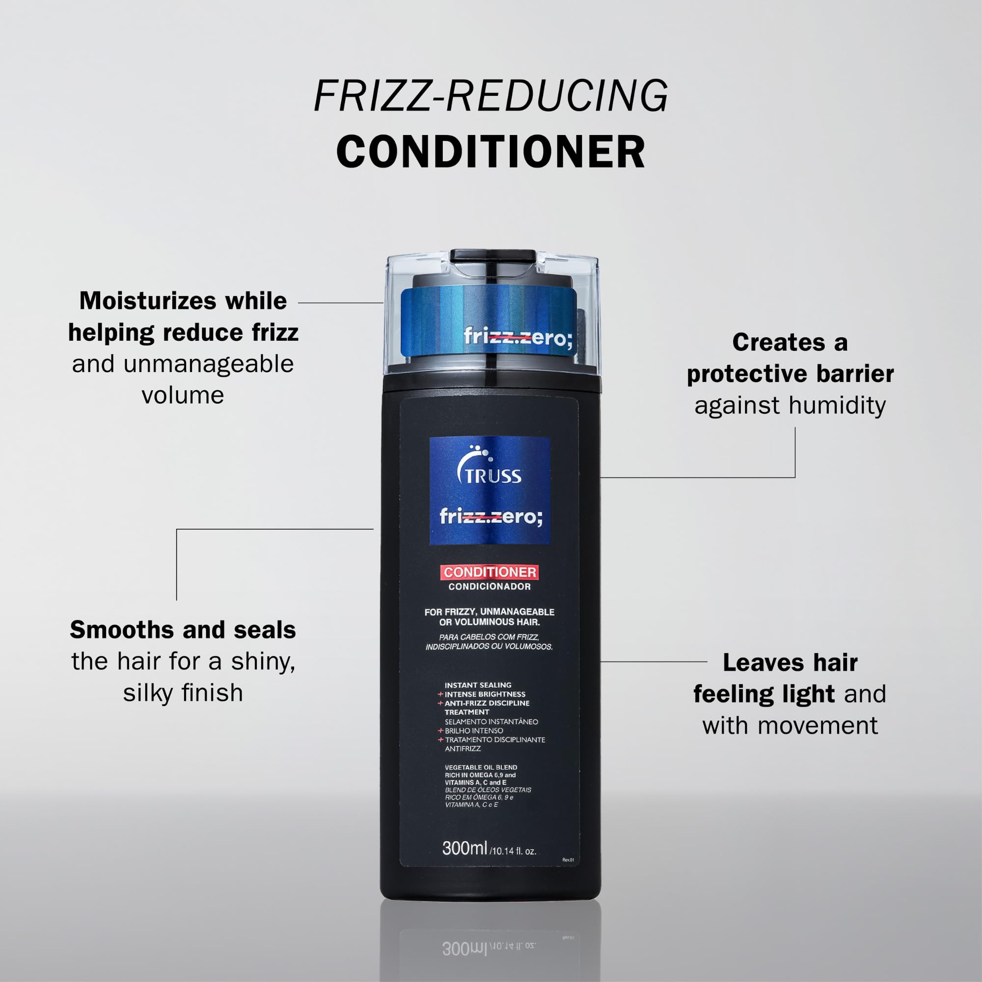 Truss Frizz Zero Conditioner - For Frizzy Hair - Anti Frizz, Anti Humidity Formula Protects Against Moisture While Providing Volume And Shine And Free Of Split Ends