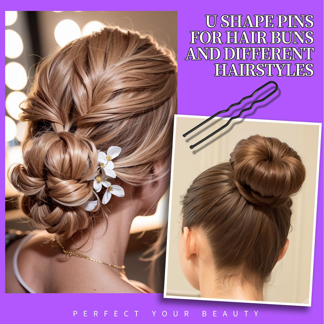Teenitor 300pcs Hair Pins Bobby Pins Black, 100 Black Bobby Pins 100 Hair Pins for Women and 100 Clear Hair Bands Kit, U Pins for Buns 2 2.36 and Bobby Pins 2 2.75