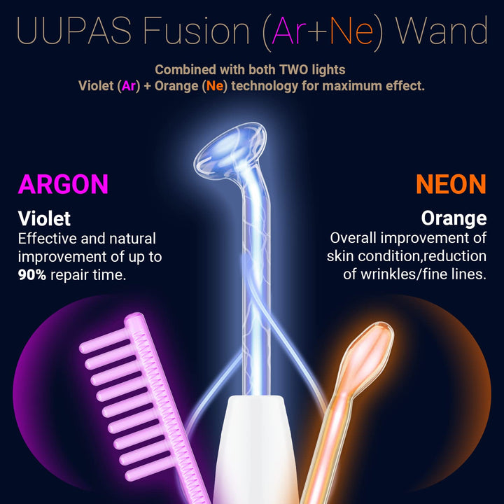 High Frequency Facial Wand - UUPAS 6 in 1 Portable High Frequency Facial Skin Machine Device with 6 Pcs of High Frequency Blue Different Glass Tubes for Face/Eyes/Body