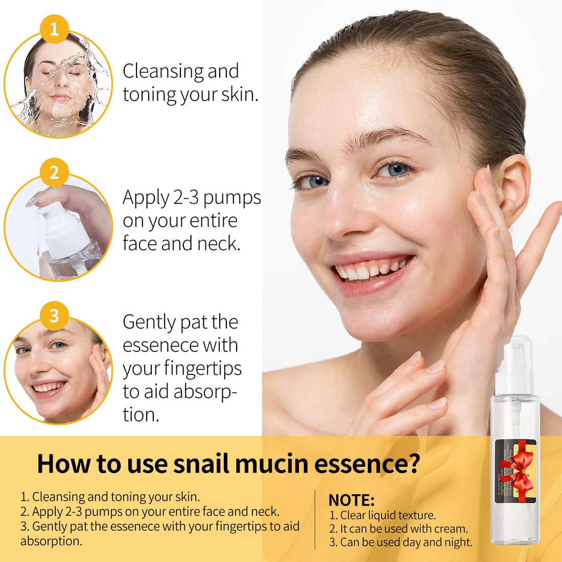 BYOTOUTY Snail Mucin Serum, Advanced Snail 96 Mucin Power Essence, Face Serum for Women & Men, Facial Snail Mucin Repairing Essence for Moisturizer, Hydrating, Anti Aging, 3.38 Fl Oz/100ml