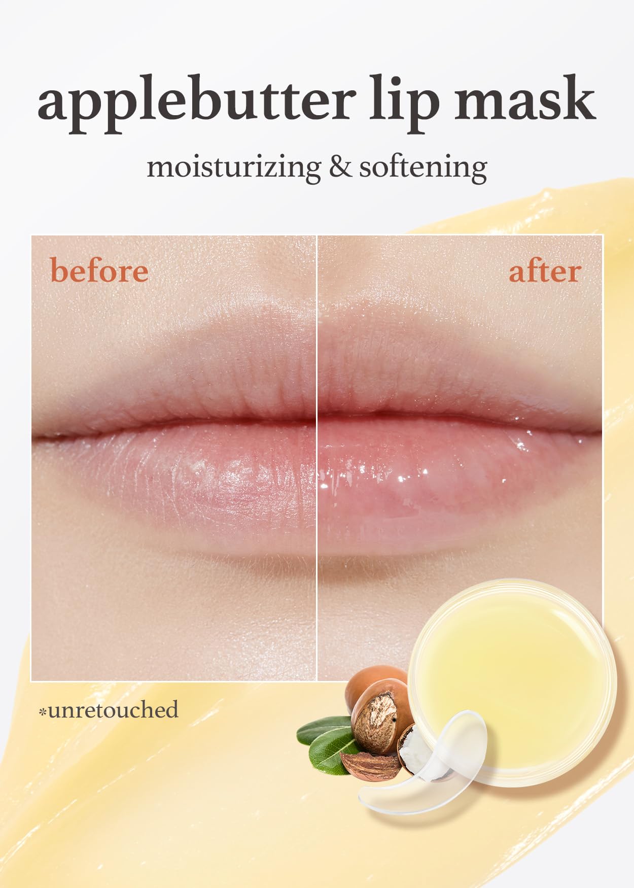 NOONI Applebutter Lip Mask 0.42 Ounces, Moisturzing lip care, Softening formula, Mineral oil free, Day&Night protect lip care, Rich lip balm, Ultra moisture, Peeling lips, Lip primer, Lip scrub