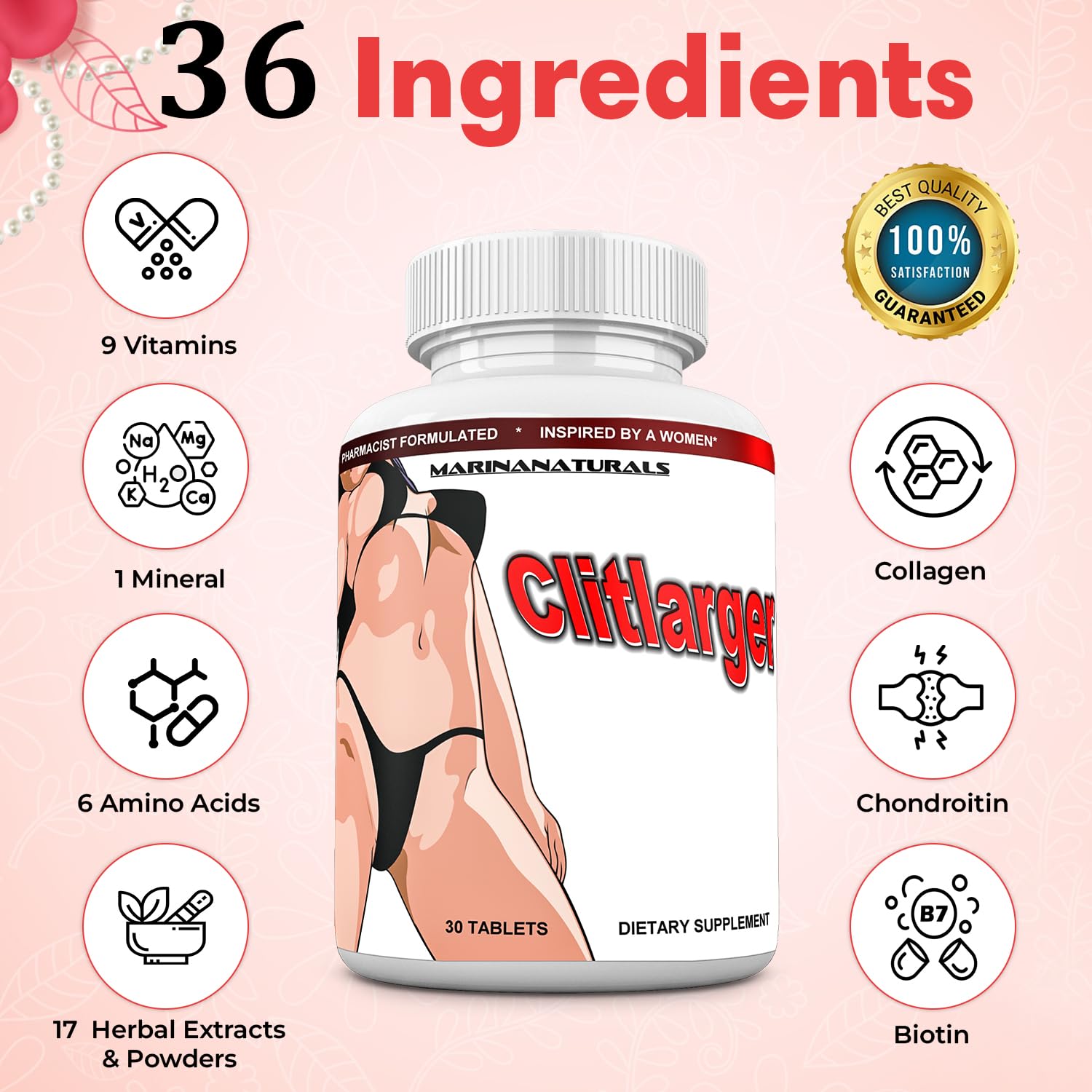 CURVIMORE CLITLARGER Women’s Multivitamin, Mineral and Herbs for a Bigger, Lubricated, and More Sensitive Clitoris. Natural Clitoris Enlargement Pills. 30 Tablets