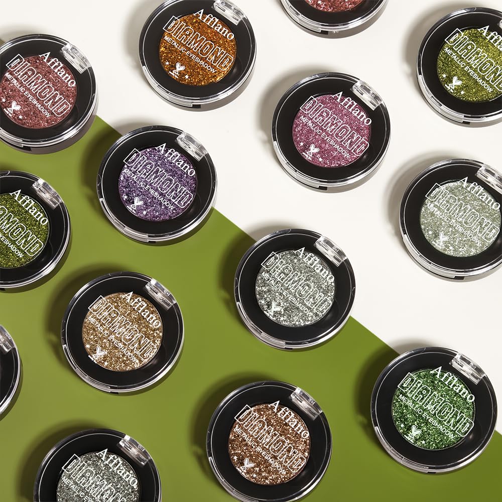 Afflano Silver Glitter Eyeshadow Palette Super Pigmented, Single Parkle Shimmer Silver Eyeshadow Palette, Long Lasting Blendable Neutral Eye Look, for All Skin Metallic Glitter Eyes Bling Makeup