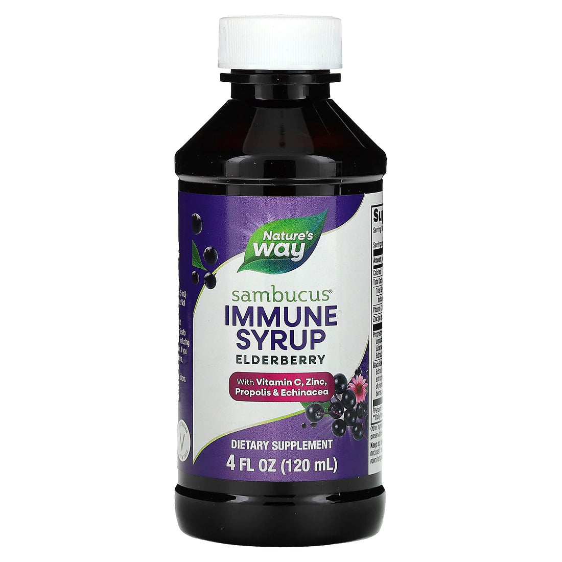Nature's Way Sambucus Immune Elderberry Syrup, Herbal Supplements with Echinacea, Zinc, and Vitamin C, Gluten Free, Vegetarian, 4 Fl Oz (Packaging May Vary)