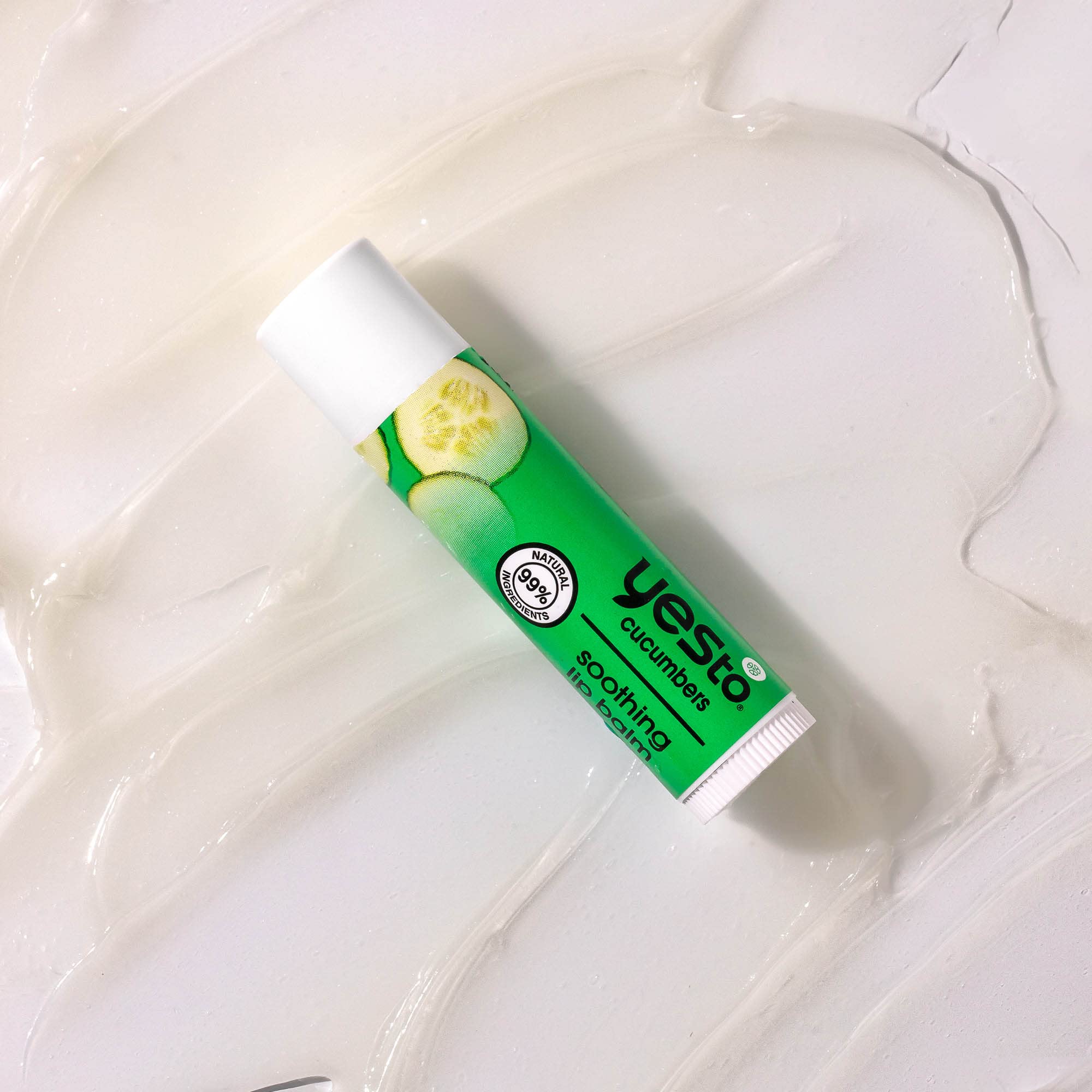 Yes To Cucumber Soothing Lip Balm - For Sensitive Skin + Cucumber and Aloe Vera + Moisturize and Restore Dry, Cracked Lips + 99% natural ingredients, White