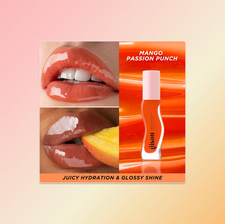 Gisou Honey Infused Hydrating Lip Oil, Nourishing Lip Moisturizer for Dry Lips, 0.27 fl oz (Mango Passion Punch)
