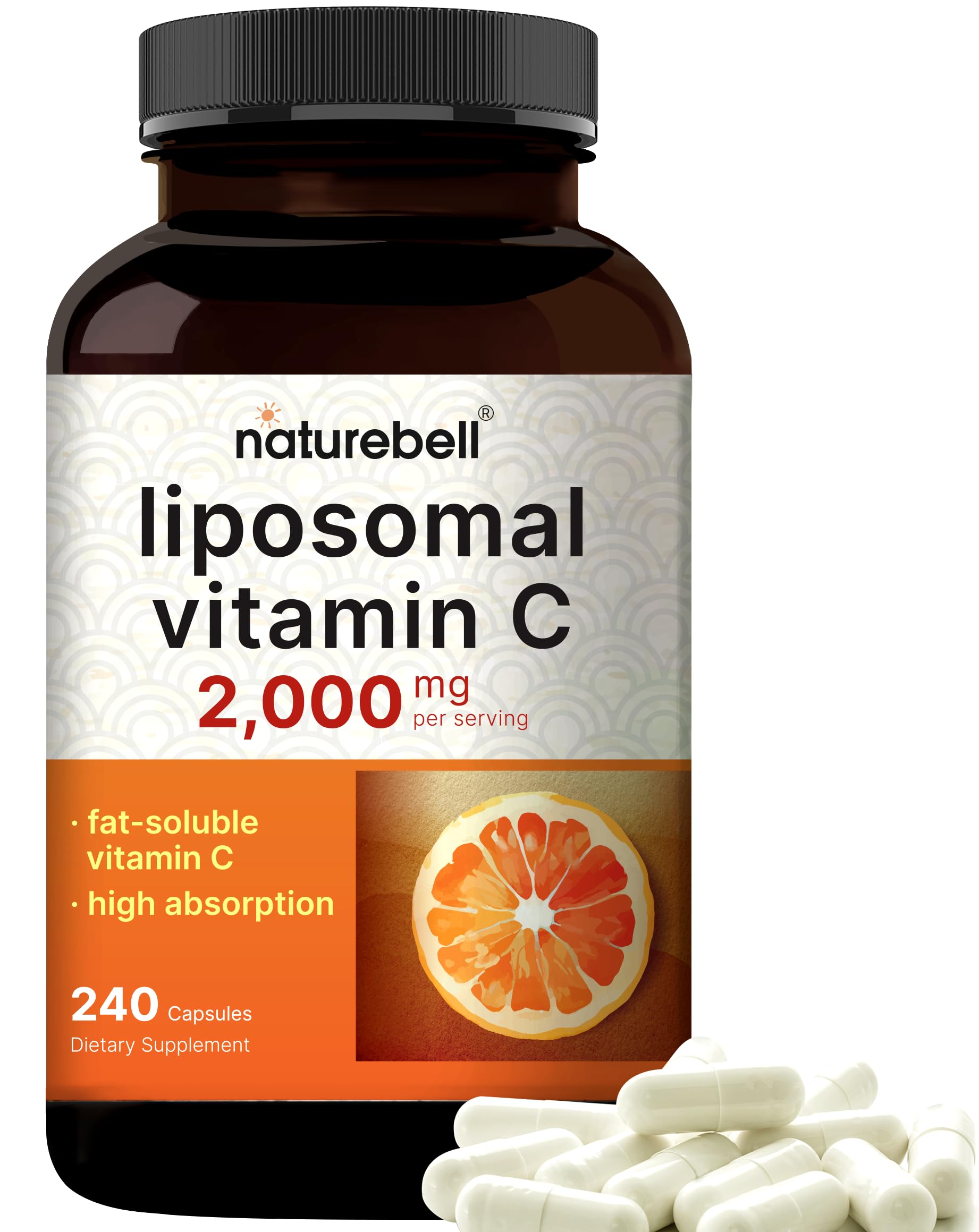 NatureBell Liposomal Vitamin C 2,000mg Per Serving, 240 Capsules | High Absorption Fat-Soluble Vitamins – Immune Support – Collagen Booster – Antioxidant Supplement – Non-GMO