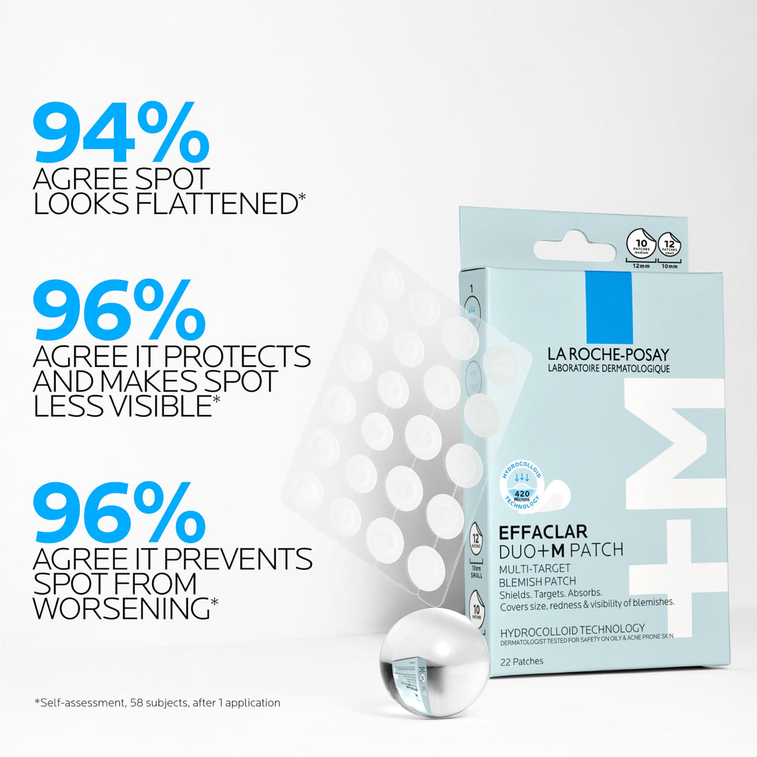 La Roche-Posay Effaclar Multi-Target Blemish Patches, Vegan Hydrocolloid Pimple Patches For Face Shields, Targets & Absorbs, Suitable Under Makeup, 22 Patches, 12 Small Size & 10 Medium Size