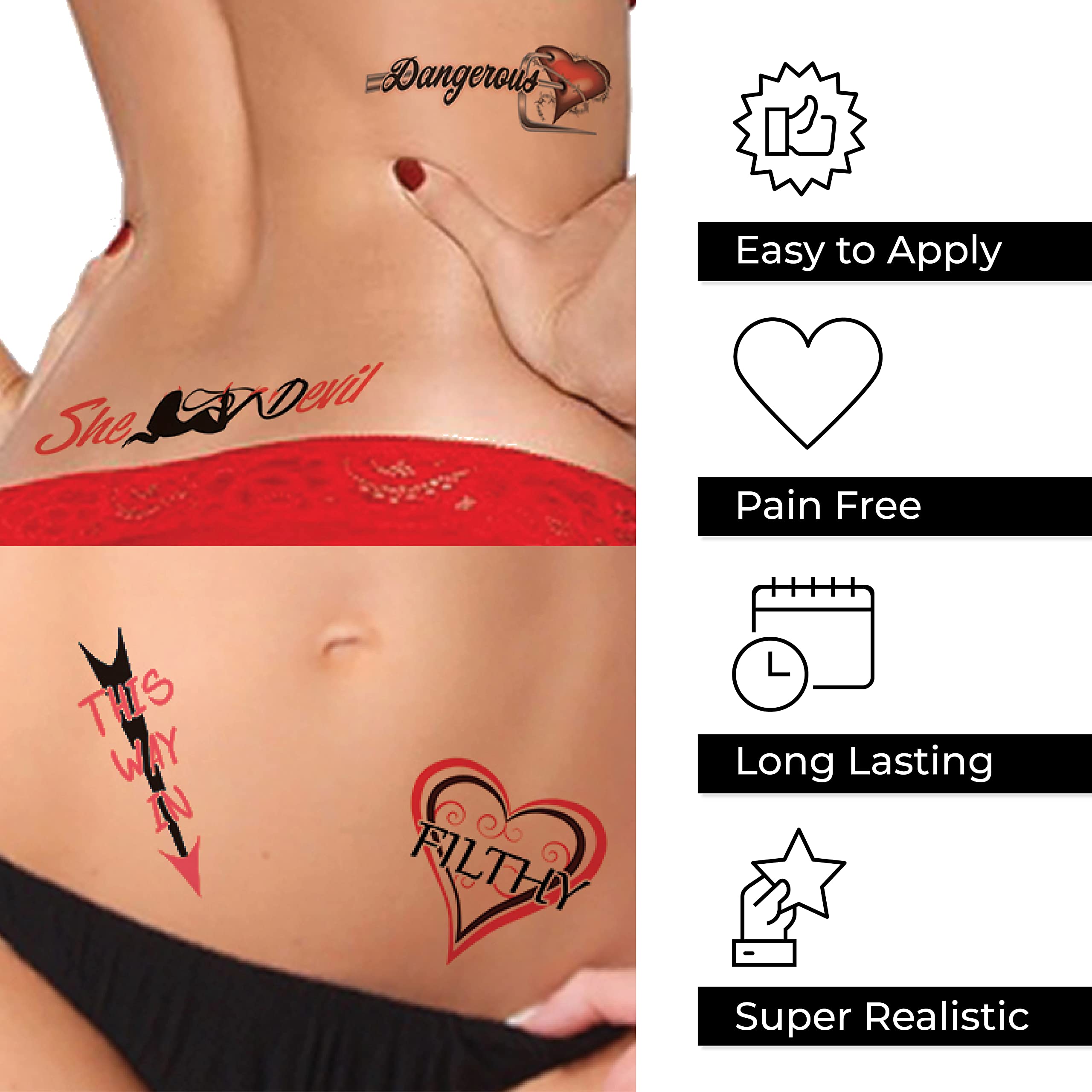 40+ Sexy Naughty Temporary Tattoos for Women Ladies- Adult Fun for Lower Back Legs Arms Butt Stomach