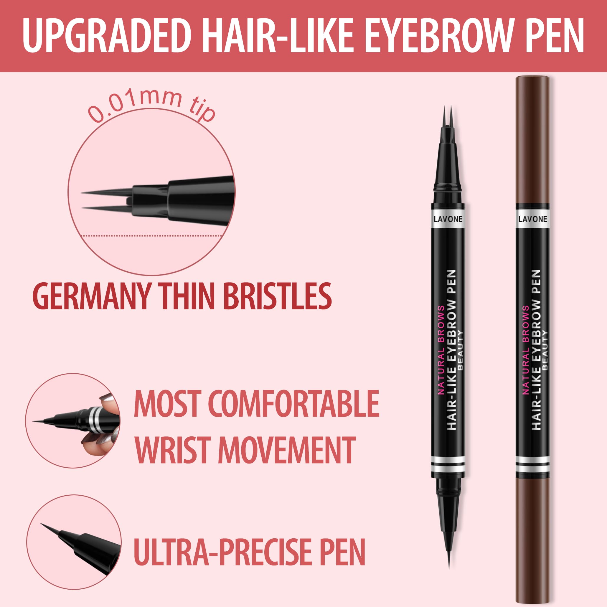 Eyebrow Pencil, 2-in-1 Waterproof Eyebrow Pen, with 2 Tip Microblading Eyebrow Pencil and Ultra-Precise Brow Pencil, with Eyebrow Brush, Eyebrow Pencils for Women, Natural Hair-Like Brows - Dark Brown