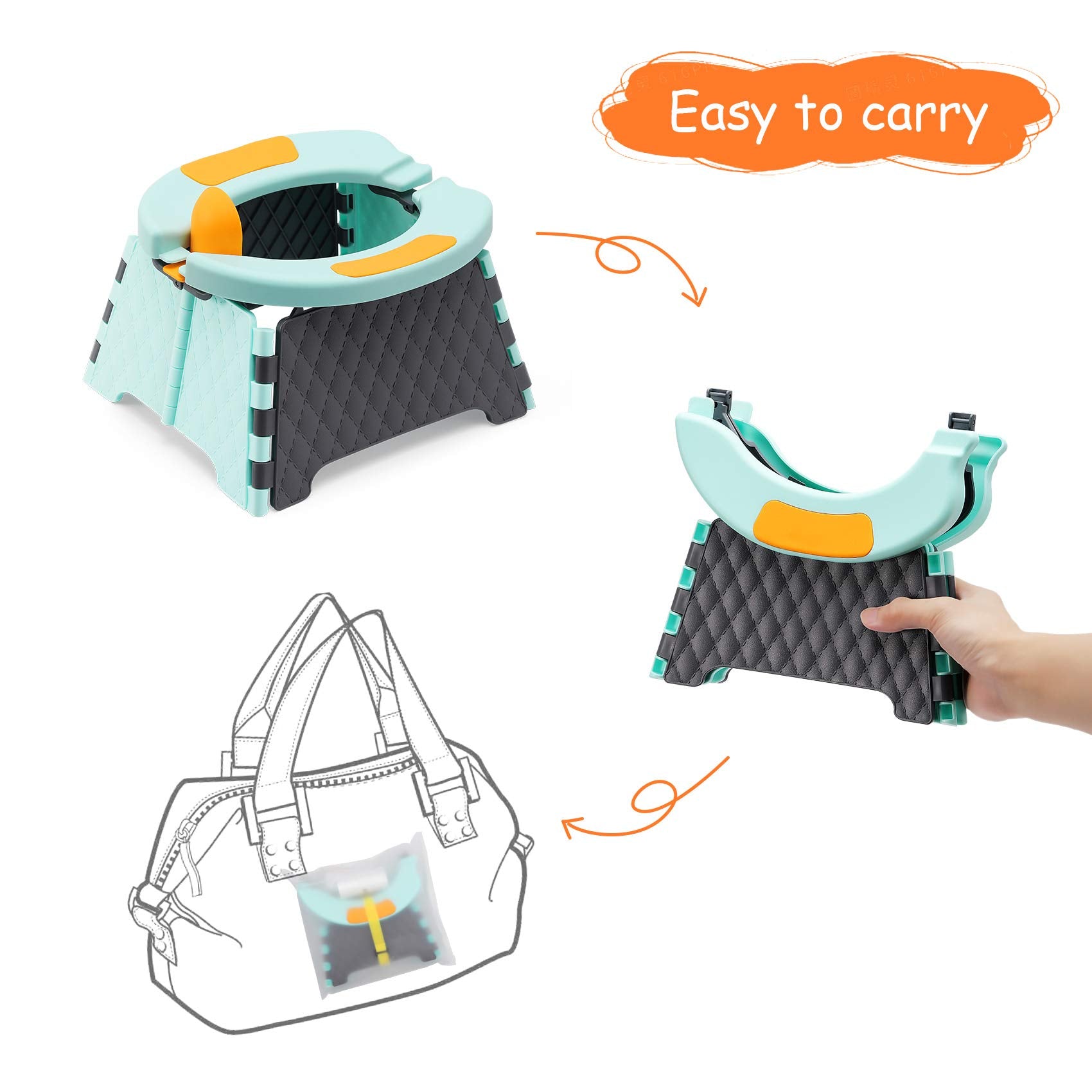 Toddler Portable Potty Training Seat for Kids Baby Foldable Toilet Child Travel Potty in Car Camping Potty Chair Seat for Indoor Outdoor, with 60 Disposable Bags
