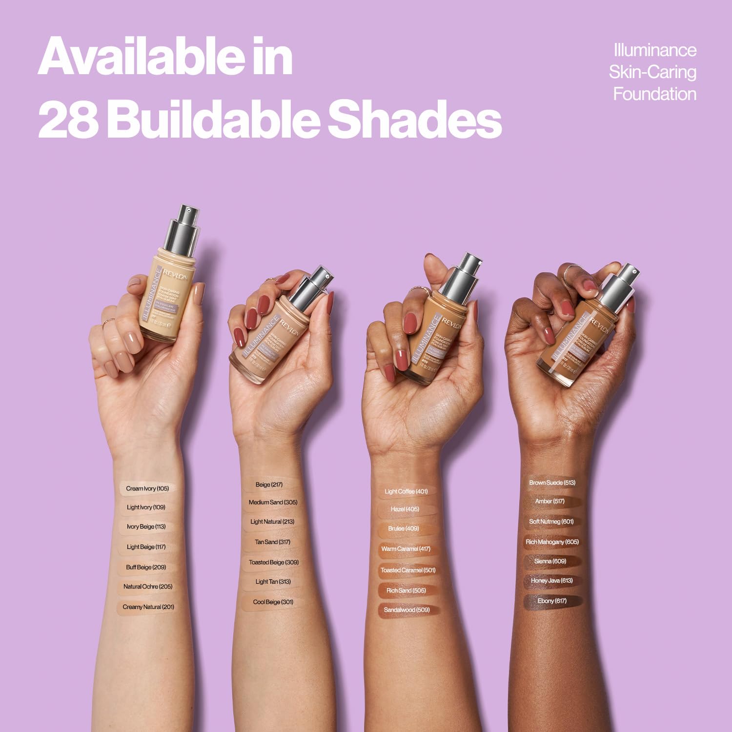 Revlon Illuminance Skin-Caring Liquid Foundation, Hyaluronic Acid, Hydrating and Nourishing Formula with Medium Coverage, 105 Cream Ivory, 1 fl oz