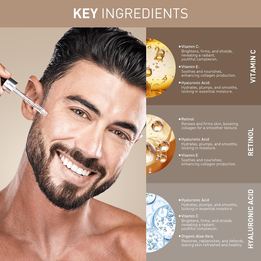 Aiwei Facial Serum Set - Includes Vitamin C, Retinol & Hyaluronic Acid - Improve Skin Texture, Glow & Hydration - Day and Night Face Serums for All Skin Types