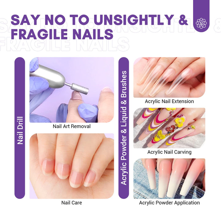 SAVILAND Acrylic Nail Kit with Drill: Professional Nails Kit Acrylic Set for Beginners with Everything White Pink Clear Acrylic Powder and Liquid Set Brushes 100 Forms Manicure Tools Home Salon DIY
