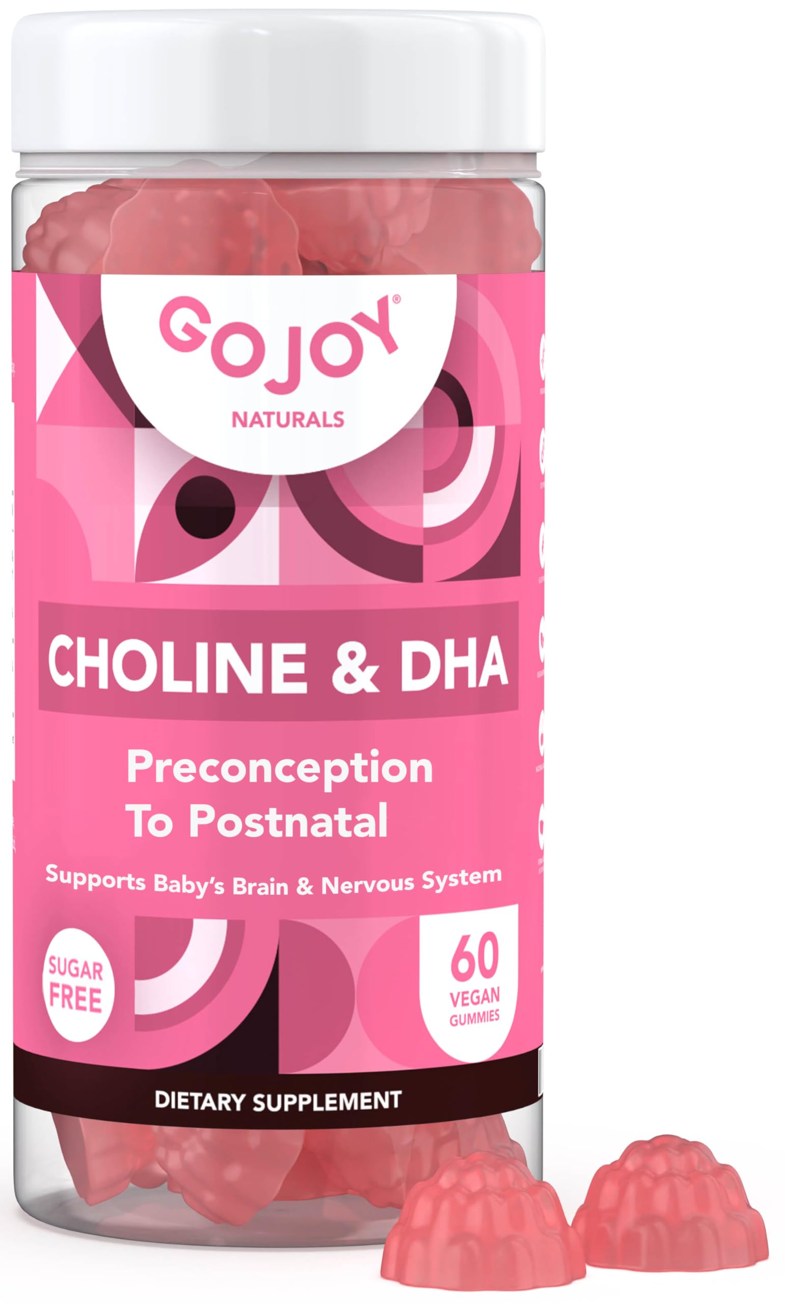 GOJOY NATURALS Prenatal Choline & DHA Gummies - Preconception to Postnatal Gummy Vitamin Supplement for Pregnant Women - Sweetened with Monk Fruit - 3rd Party Tested - Non GMO, Gluten Free, Vegan