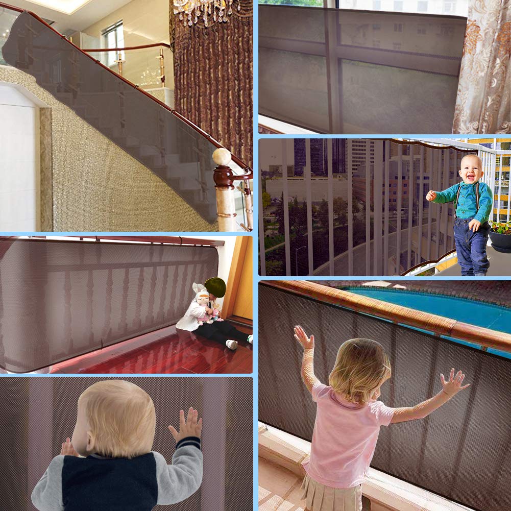 Adsoner Child Safety Net - 10ft L x 2.5ft H, Balcony, Patios and Railing Stairs Netting, Safe Rail Net for Kids/Pet/Toy, Sturdy Mesh Fabric Material (Brown)