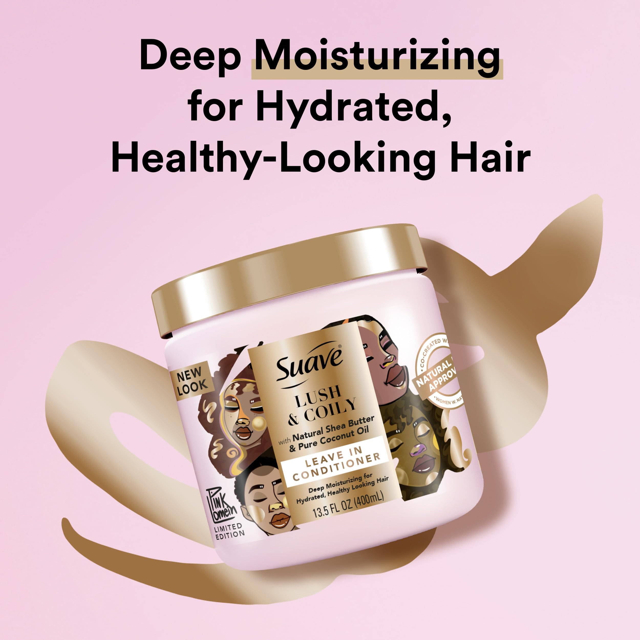 Suave Leave-In Conditioner, Lush & Coily, 2-Pack –Coconut Oil, Shea Butter & Amino Complex Natural Hair Care Products, Anti-Frizz, 13.5 Oz Ea