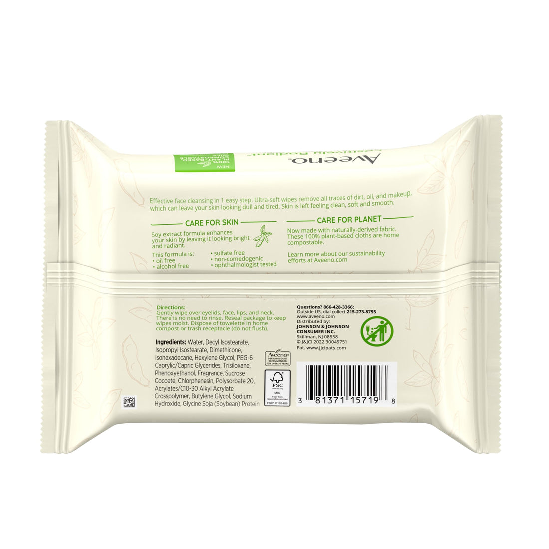 Aveeno Positively Radiant Makeup Removing Wipes, 25 Count