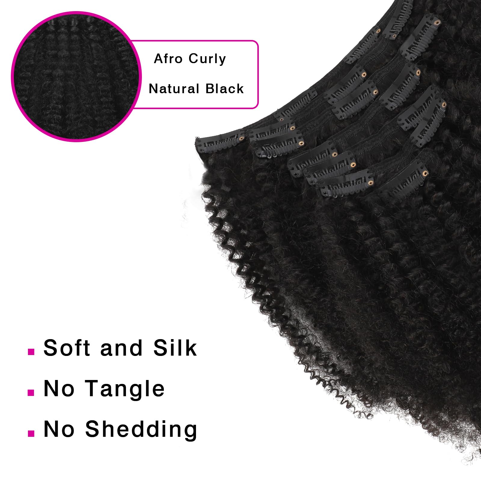 Sassina Real Thick Virgin Brazilian Afro Curly Clip In Hair Extensions 4C 4A Style Natural Black Color For Black Women 120 Grams 7 Pieces Double Wefts With 17 Clips AC 14 Inch