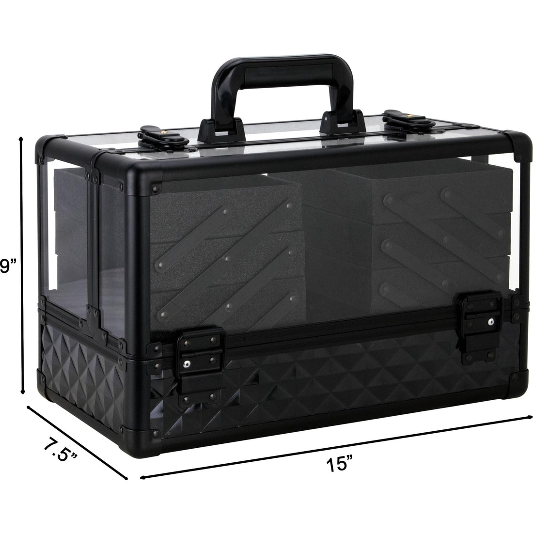Ver Beauty Professional Jewelry & Makeup Organizer, 3.8mm Heavy Duty Acrylic Travel Case with 6 Extendable Trays and Keylocks, Black Diamond