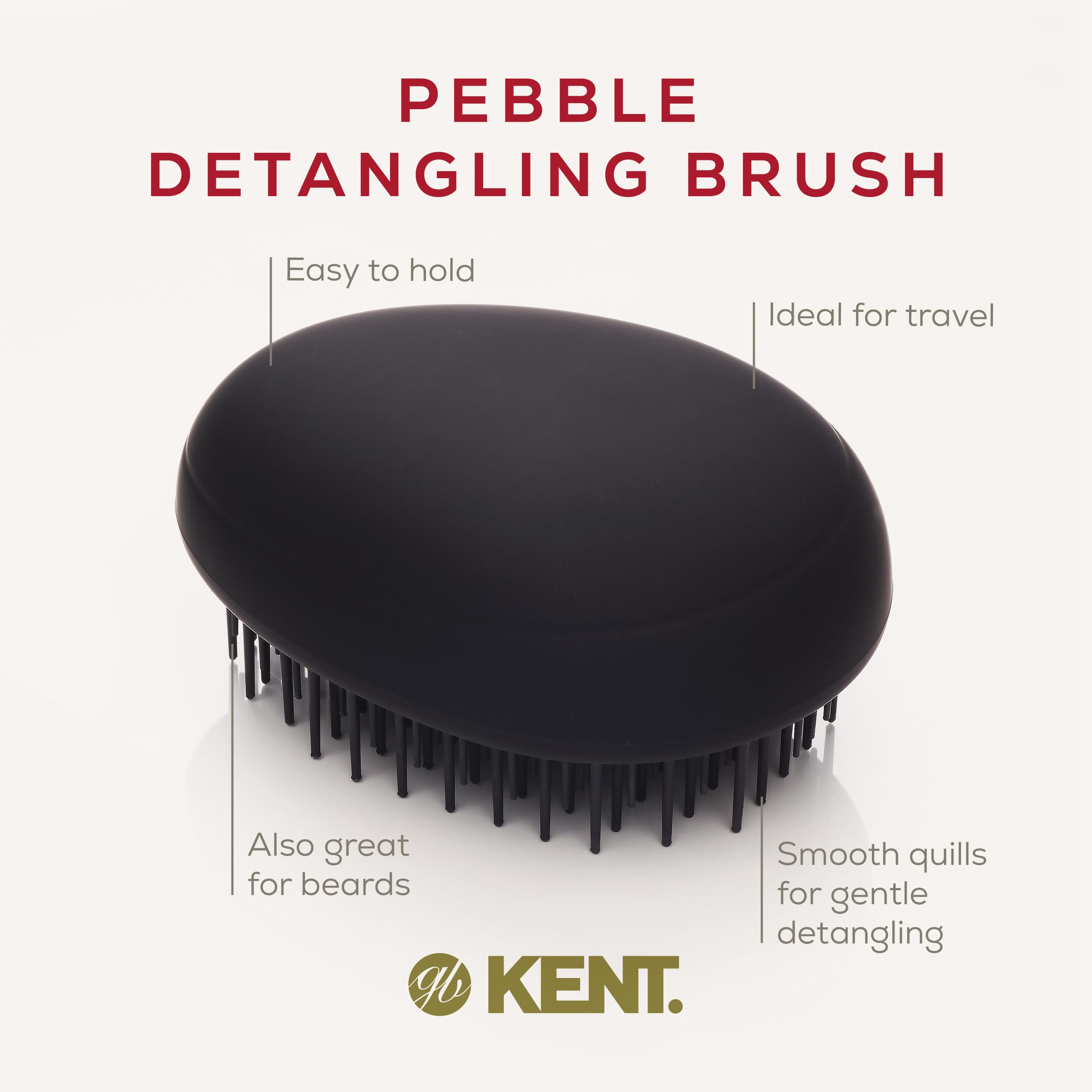 KENT Pebble Matt Black Hair Brush | Stylish & Functional | Smooth & Detangle | For All Hair Types